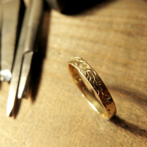 K18金ゴールド手作り平打ちリング：メンズW3mm Gold Ring